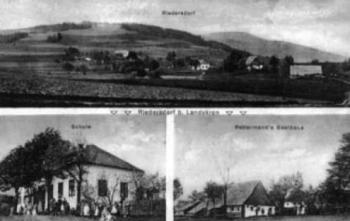Rýdrovice - celkový pohled, škola a Pattermannův hostinec, 1914